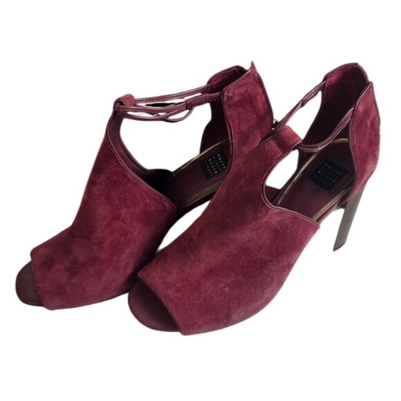White House Black Market Shoes - White House Black Market Wine Red Suede Ankle Strap High Heels